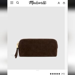 Madewell Suede Leather Dark Carob Brown Makeup Pouch with Gold Hardware